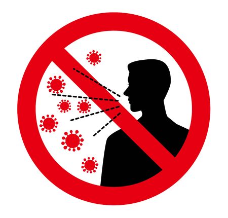 Don't talk. Prohibited sign of the silhouette man and viruses.のイラスト素材