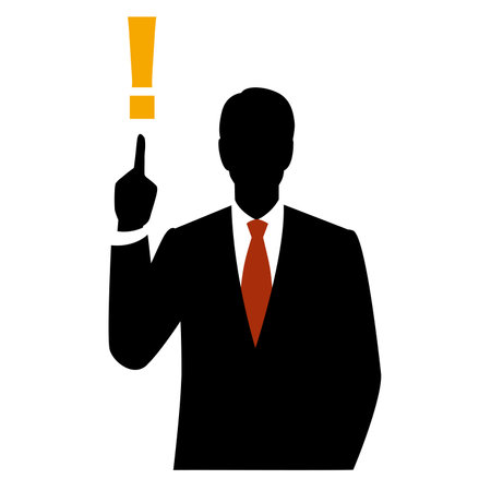 Silhouette of the man pointing to an exclamation markのイラスト素材