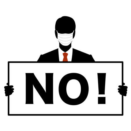 Silhouette of the man wearing a mask having a card NO!のイラスト素材