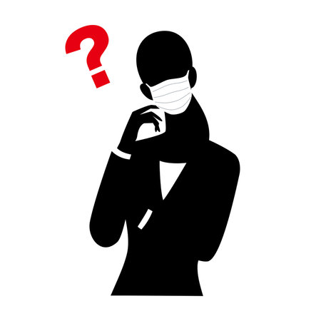 Silhouette of the thinking woman wearing a mask and question markのイラスト素材