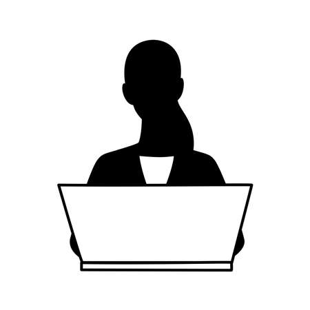 Silhouette of the woman to work with a note PCのイラスト素材