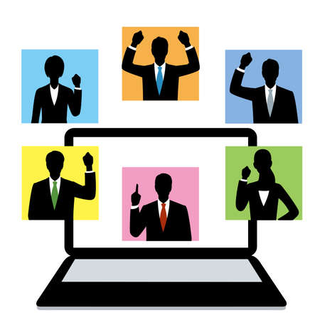 Silhouette of the man and woman to talk onlineのイラスト素材