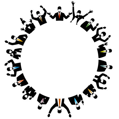 Silhouette of businessmen wearing a medical masks sitting down in a circleのイラスト素材