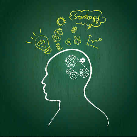 silhouette of the head, brain, wheel, gear bulb, and currencyのイラスト素材