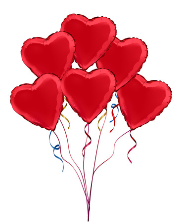 Red heart shaped foil helium balloons. Detailed and realistic Vector illustrationのイラスト素材