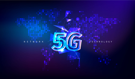 5G Technology concept with world map digital background