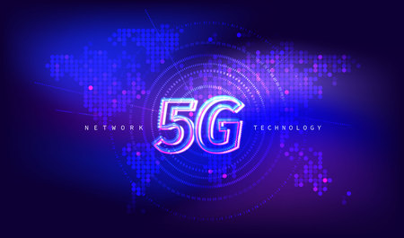 5G Technology concept with world map digital backgroundのイラスト素材