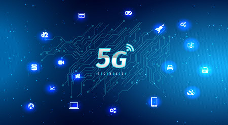 5G Technology concept digital background. Vector Illustration, great for technology or telecom innovation trend.のイラスト素材