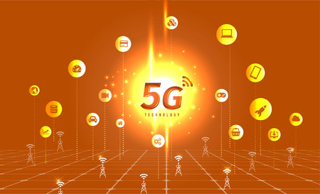 5G Technology concept digital background. Vector Illustration, great for technology or telecom innovation trend.のイラスト素材