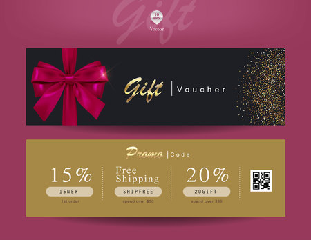 Collection of discount voucher template with ribbons bow and promo code. Detailed and realistic Vector illustration.のイラスト素材