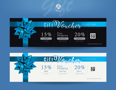Collection of discount voucher template with ribbons bow and promo code. Detailed and realistic Vector illustration.のイラスト素材