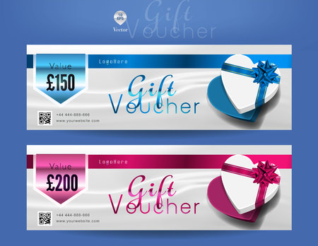 Collection of discount voucher template with ribbons bow and promo code. Detailed and realistic Vector illustration.のイラスト素材