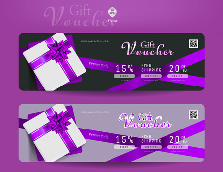 Collection of discount voucher template with ribbons bow and promo code. Detailed and realistic Vector illustration.のイラスト素材