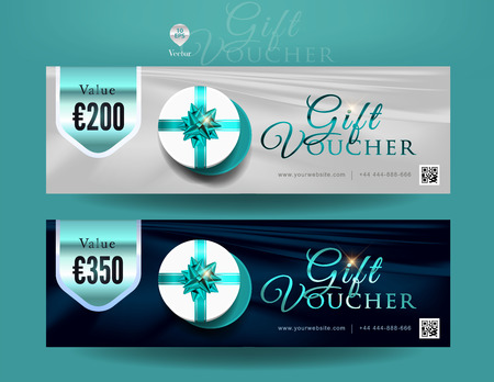 Collection of discount voucher template with ribbons bow and promo code. Detailed and realistic Vector illustration.のイラスト素材