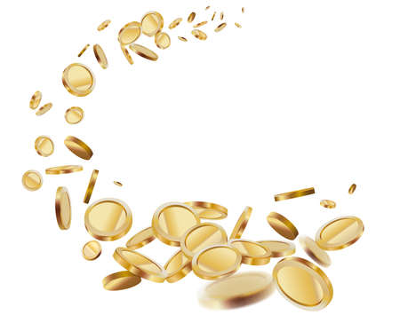 Shiny realistic gold coins, great for promotion banner or game background.のイラスト素材