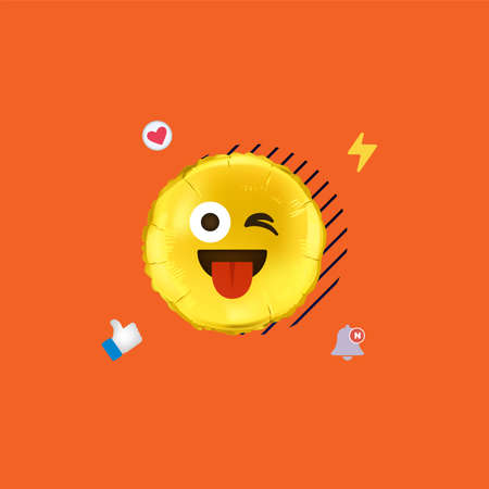 Emoji balloon with social media icons.