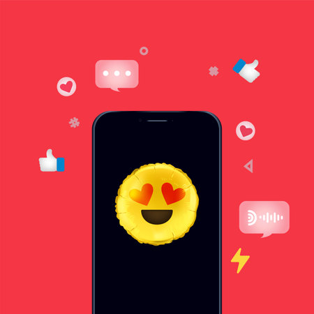 Emoji balloon with social media icons.のイラスト素材