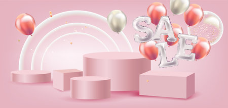 Realistic sale background with balloons.のイラスト素材