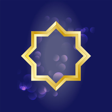 Vector illustration of Ramadan Kareem greeting card with golden star on blue backgroundのイラスト素材