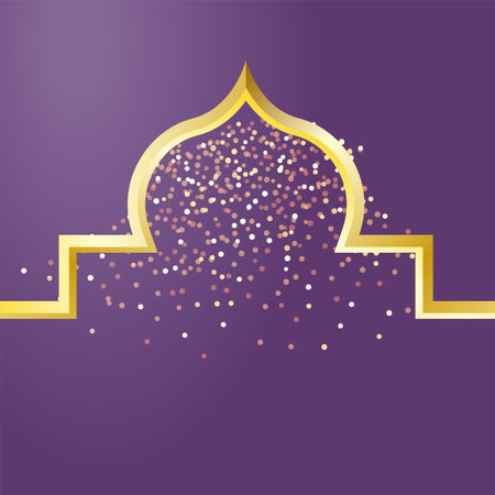Vector illustration of Ramadan Kareem greeting card with golden mosque dome on purple backgroundのイラスト素材