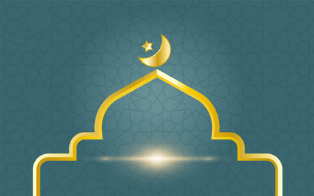 Ramadan Kareem greeting card with mosque dome and crescent moonのイラスト素材