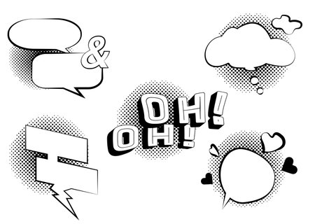 Set of comic speech bubbles with halftone effect. Vector illustration.のイラスト素材