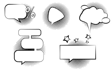 Set of comic speech bubbles with halftone effect. Vector illustration.のイラスト素材