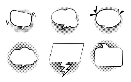 Set of comic speech bubbles with halftone effect. Vector illustration.のイラスト素材