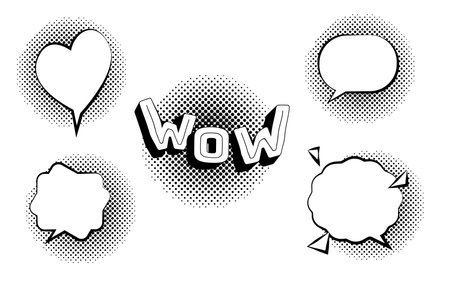 Set of comic speech bubbles with halftone effect. Vector illustration.のイラスト素材