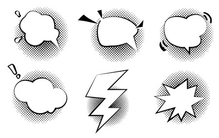Set of comic speech bubbles with halftone effect. Vector illustration.のイラスト素材