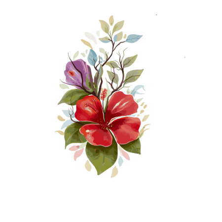 Beautiful vector watercolor illustration with nice hand drawn hibiscus flowersのイラスト素材