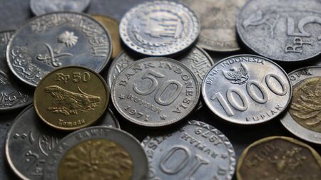 Close up picture of Indonesian rupiah coins, shallow depth of field.の写真素材