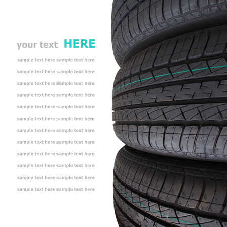 Tire stack selective focus isolated on white backgroundの写真素材