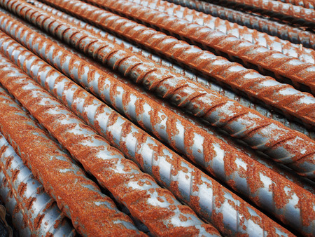 Rust steel rods or bars for constructionの写真素材