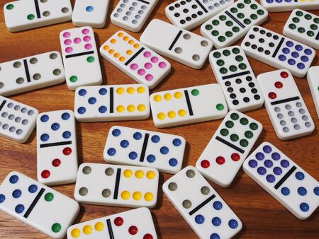 dominoes on wooden backgroundの写真素材