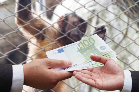 Business man pay euro money for international trade wild animal. (CITES) Convention on International Trade in Endangered Species of Wild Fauna and Flora.の写真素材