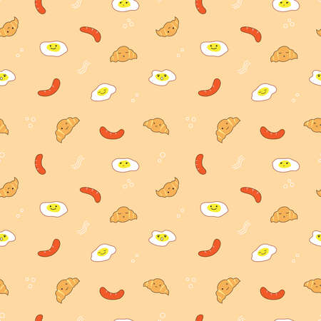 Cute breakfast food cartoon background. Vector illustration. vector illustration. Backgrounds and pattern vector. Breakfast cartoon.のイラスト素材