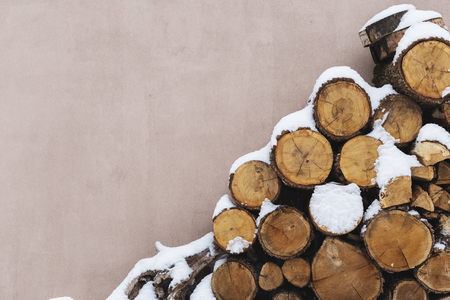 Stacks of Firewood. Preparation of firewood for the winter. Pile of Firewood.Firewood background.Preparation of firewood for the winter.の写真素材