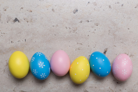 Happy Easter concept background.Easter eggs on table. Holiday backgroundの写真素材
