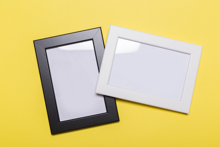 blank frame on a yellow background. conceptの写真素材