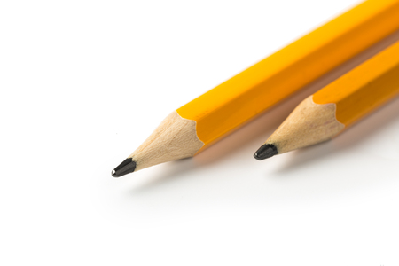 two Yellow short pencil on isolate white backgroundの写真素材