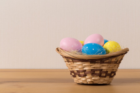 Easter eggs in the basket. Easter holiday concept.の写真素材