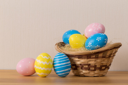 Easter eggs in the basket. Easter holiday concept.の写真素材