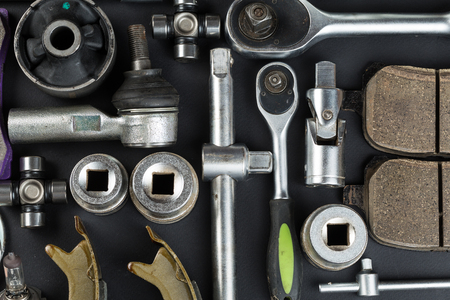 Various Car parts on dark backgroundの写真素材