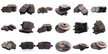 Set of brake pad, Maintenance spares for car isolated on whiteの写真素材