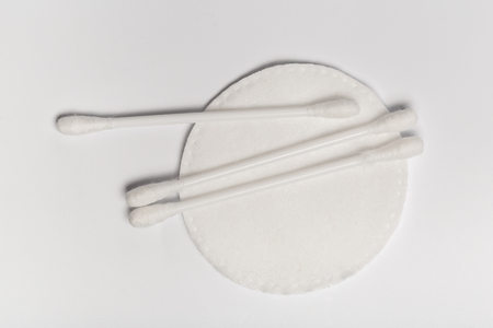 Cotton swabs and sticks isolated on whiteの写真素材