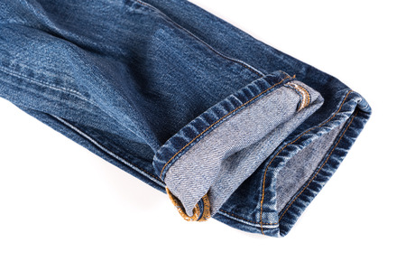 Close up the pocket and seam, sewing of denim blue jeans textureの写真素材