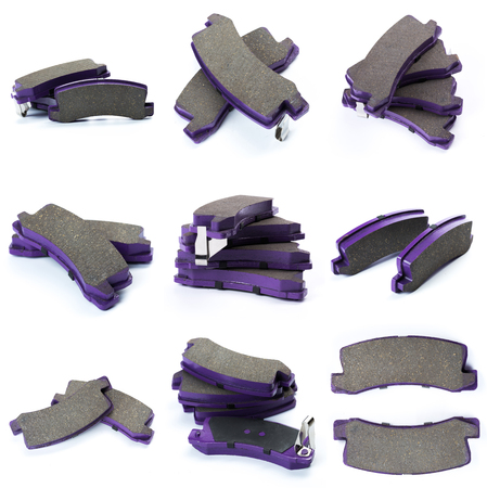 Set of brake pad, Maintenance spares for car isolated on whiteの写真素材