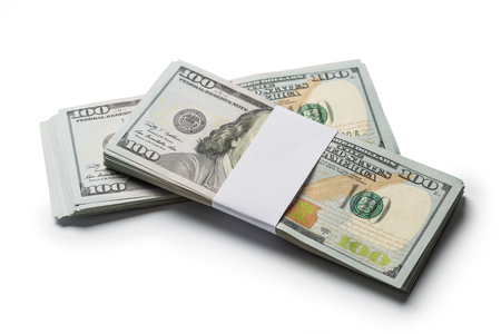 Many dollar banknotes on white background. National American currencyの写真素材