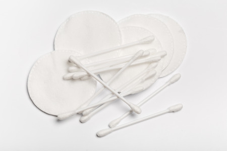 Cotton swabs and sticks isolated on whiteの写真素材